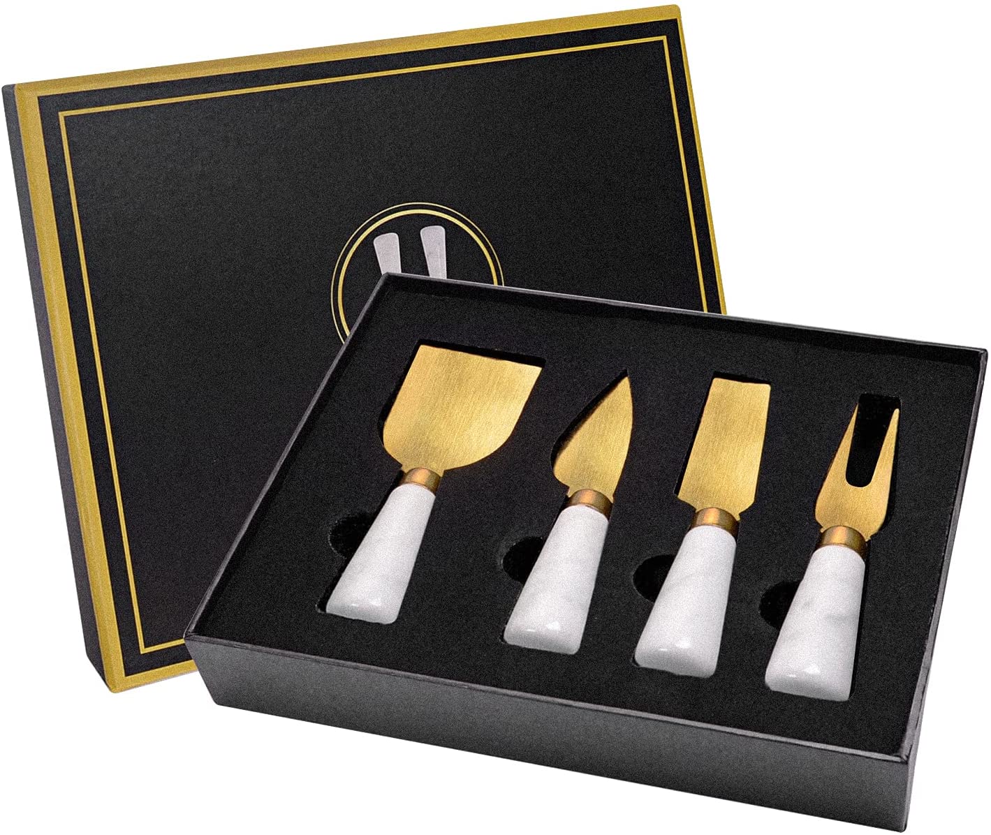 Price:$20.99 Gold Cheese Knife Spreader Set, Cute Butter Knife Slicer with Marble Handle, Cheese Spredering, Fruit Fork and Spatula for Jams - Cheese Board Accessories for Holiday, Weddings, Parties: Home & Kitchen