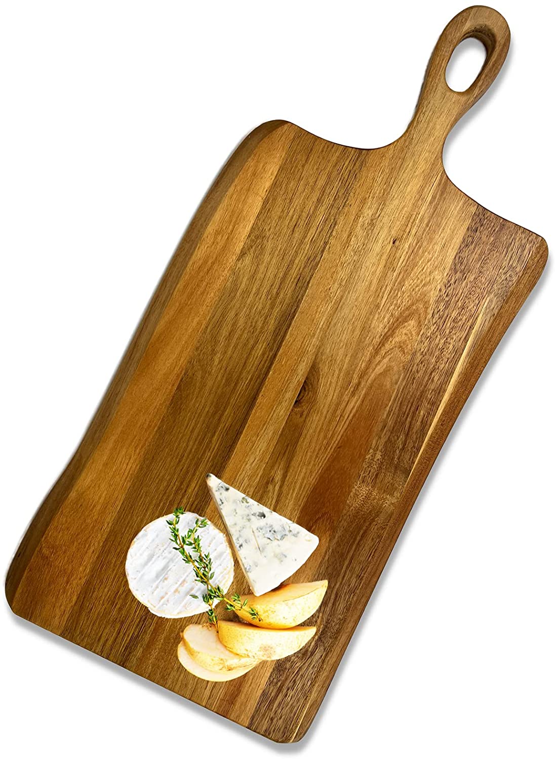 Price:$38.99 Home Acacia Wood Wavy Edge Cheese and Charcuterie Serving Board with Handle, Large (20-3/4”L): Cheese Plates