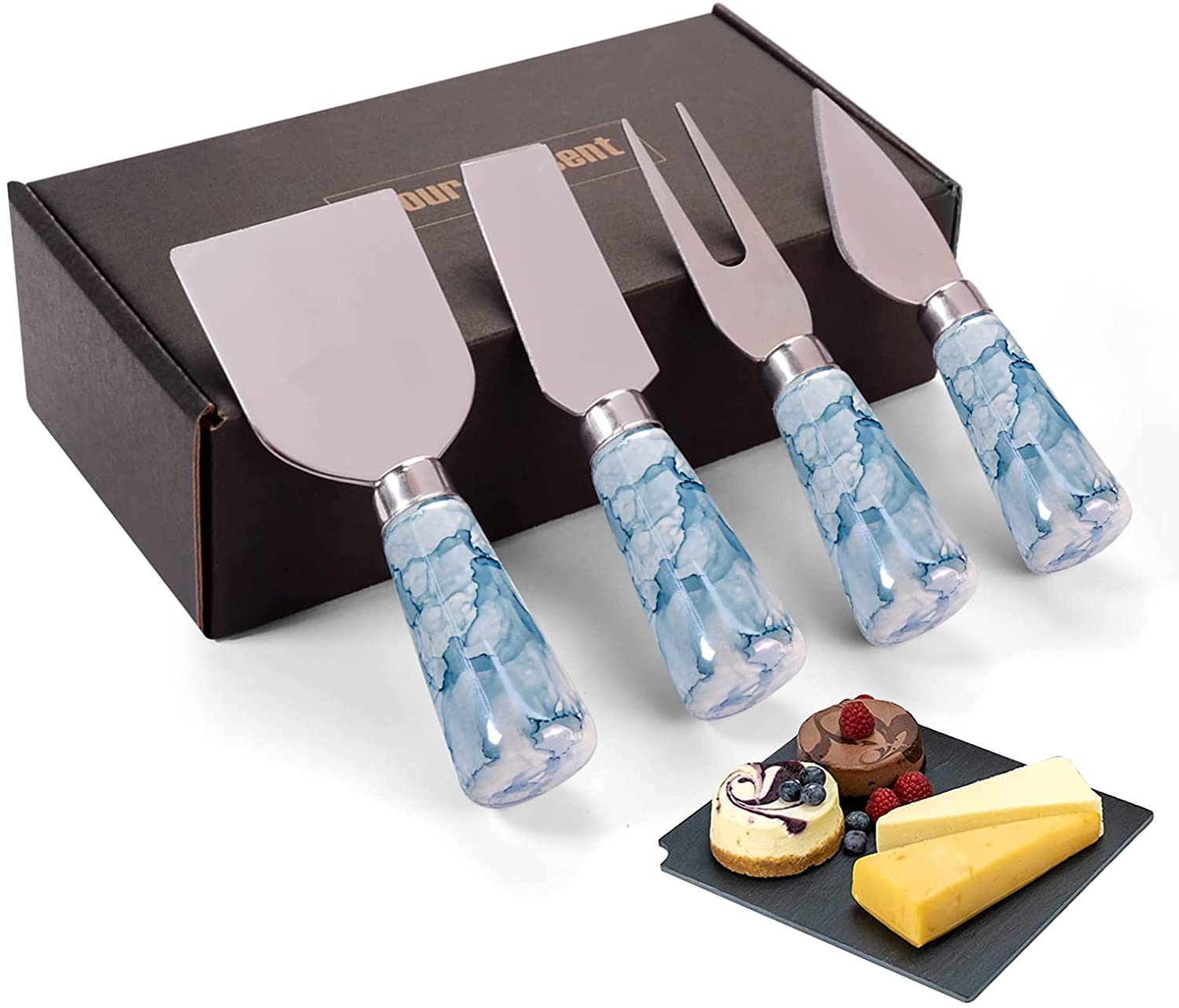 Price:$16.95 Cheese Knife Spreader Set with Marble Handle, Cute Cheese Knives Cutter Slicer for Marble Cheese Board, Cheese Spatula for Cheese Board Accessories, Gift for Parties, Holiday, Weddings - Blue: Home & Kitchen