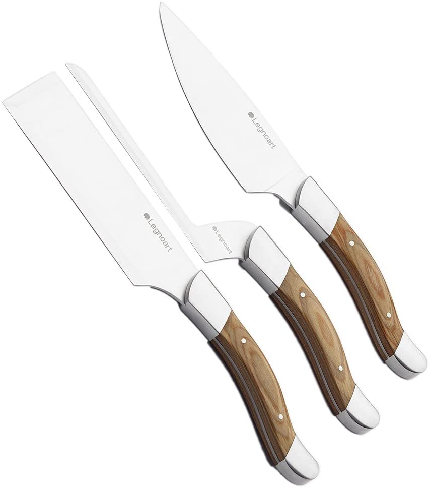 Price:$129.95 Stainless Steel Fromager Cheese Knife 3 Piece Set with Light Ashwood Handle in Luxury Solid Wooden Box: Home & Kitchen