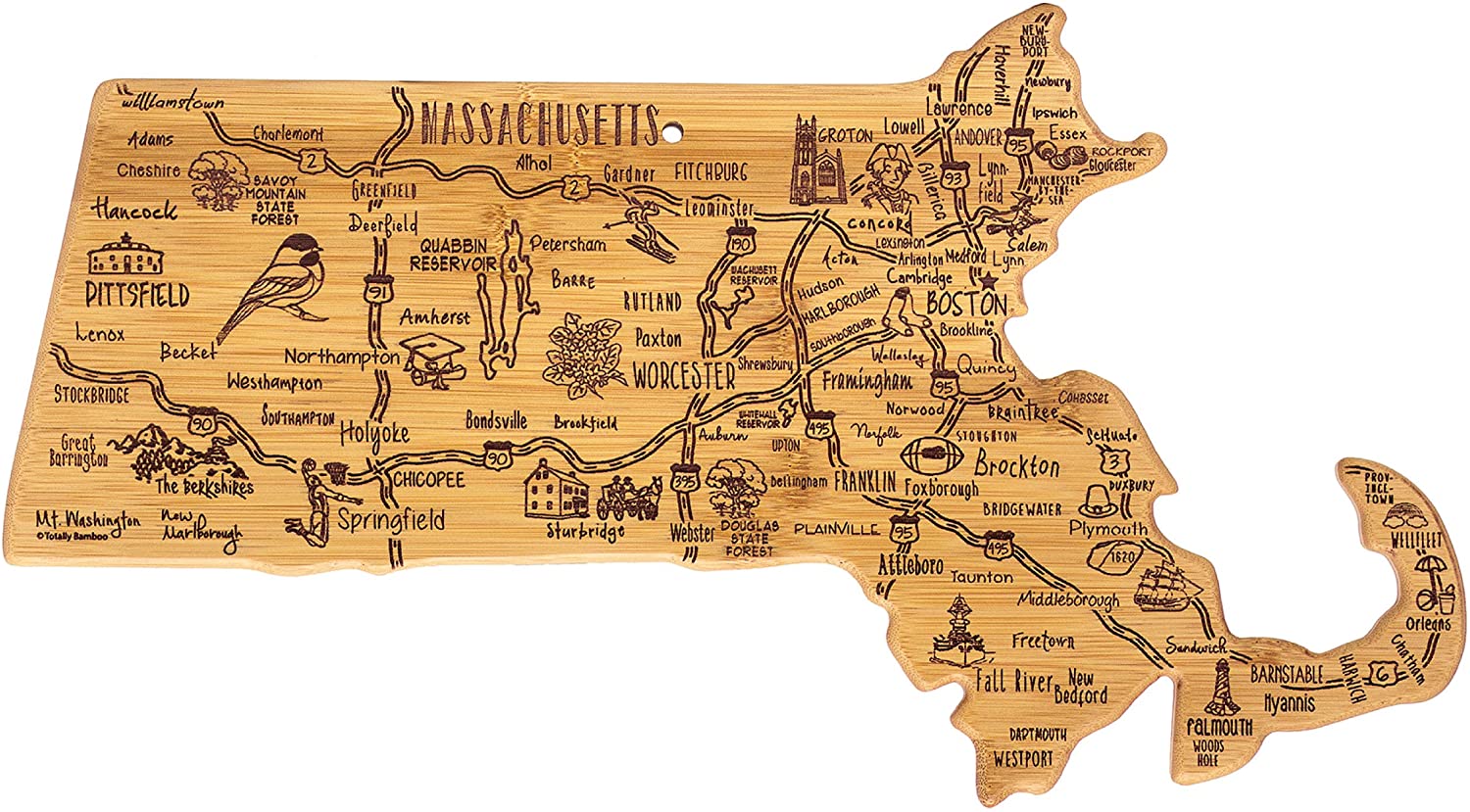 Price:$29.99 Bamboo Destination Massachusetts State Shaped Serving and Cutting Board, Includes Hang Tie for Wall Display: Home & Kitchen