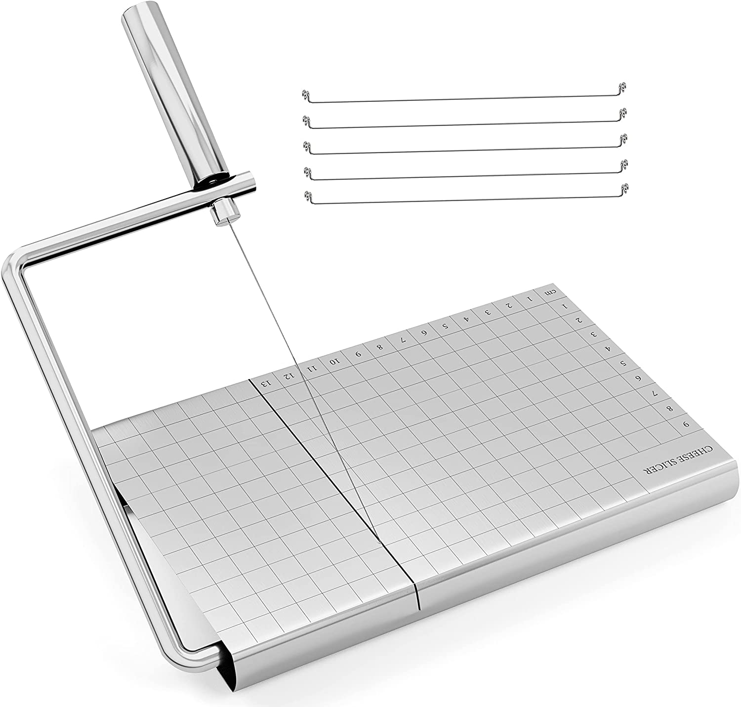 Price:$17.99 Cheese Slicer,Stainless Steel Cheese Slicer with Accurate Size Scale，Stainless Steel Cheese Cutter with Serving Board: Home & Kitchen