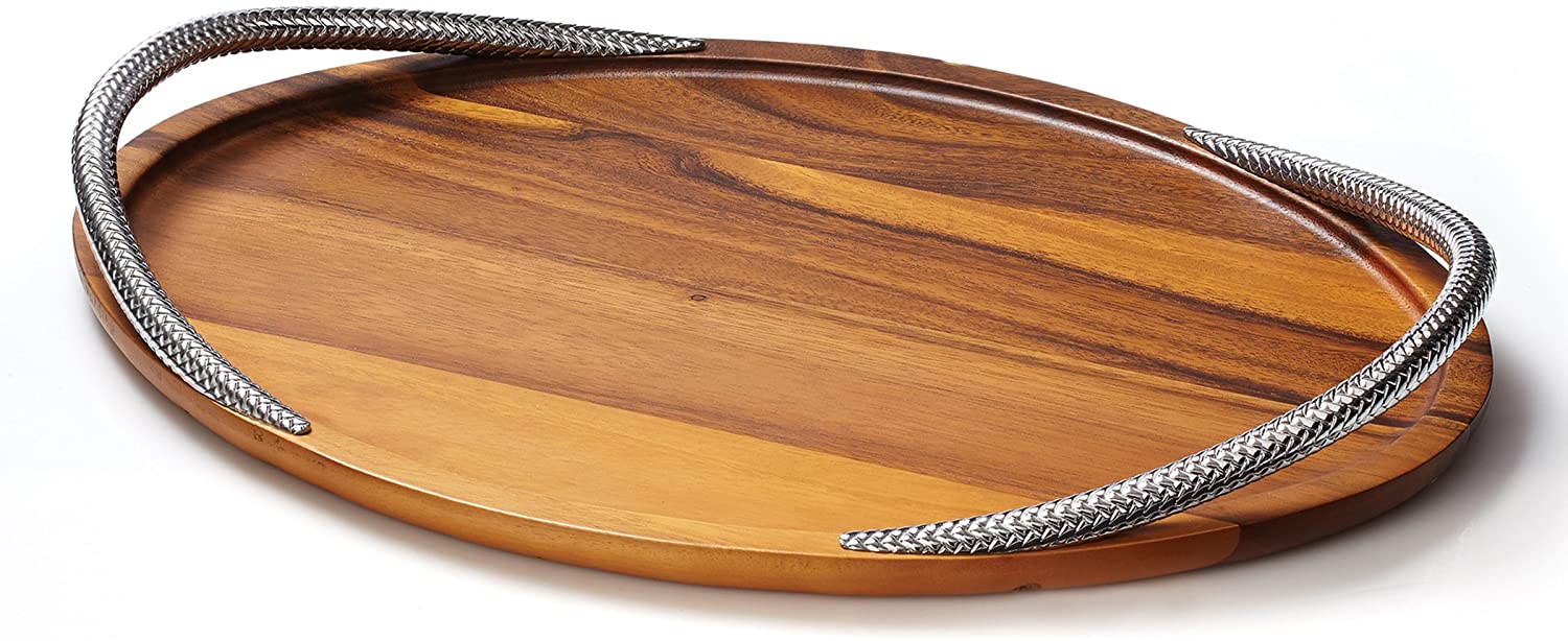 Price:$109.99 - Braid Collection - Serving Tray - Measures at 19" x 14" x 2" - Made with Acacia Wood and Chrome Plate - Designed by Sean O'Hara: Platters