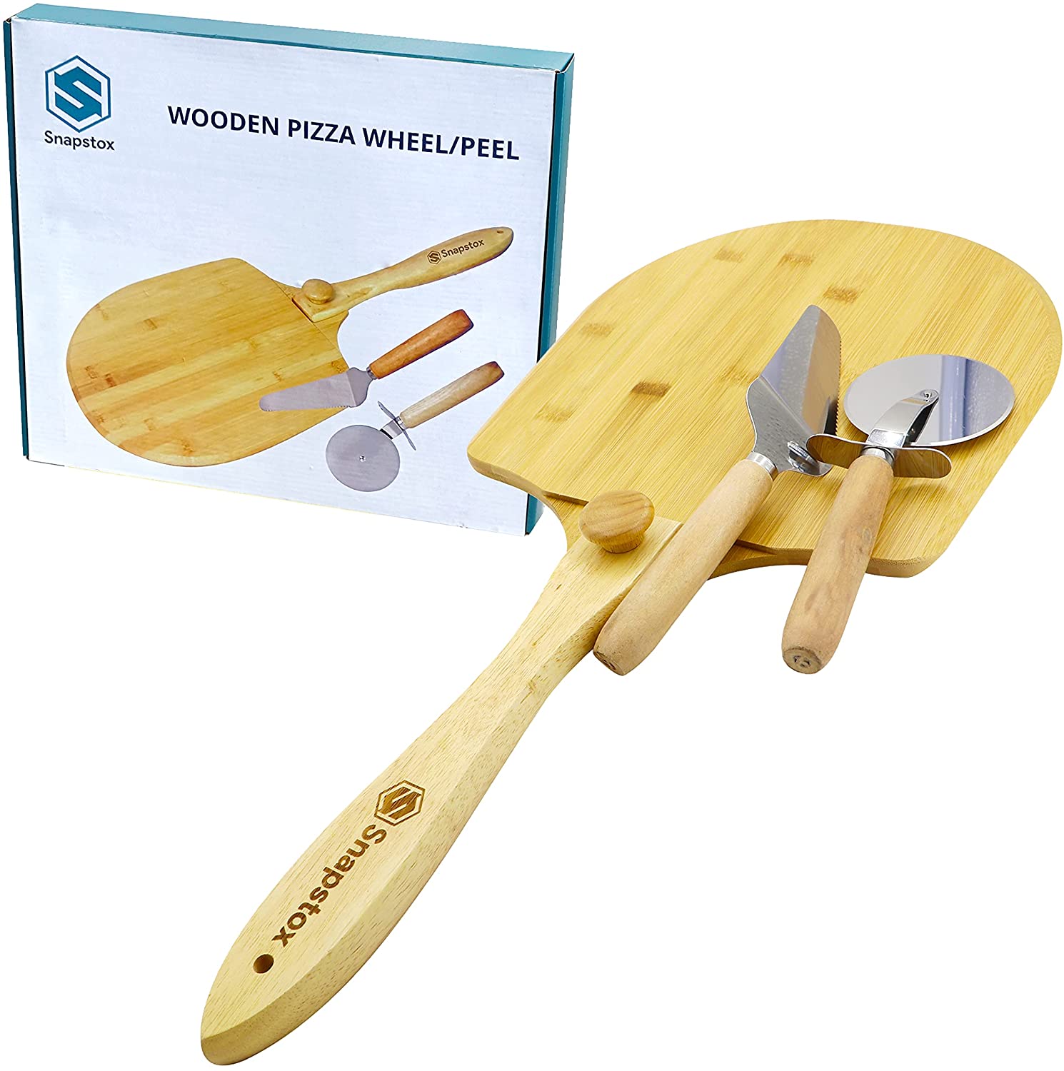 Price:$33.95 Making Kit, Snapstox Wood Peel, Cutting Board Handle 12 x 14/24”, For Homemade Baking Bread, Cake Peeler, Cheese Board Tray, Includes Slicer and Server with Polyester Bag: Home & Kitchen