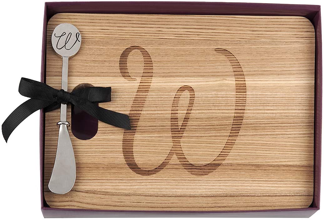 Price:$19.99 Natural Hardwood Fraxinus Mandshurica Foodsafe Cheese Board With Spreader, Initial W: Home & Kitchen