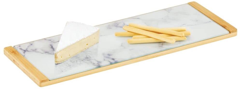 Price:$3.73 Modern Bamboo Rectangular Serving Tray for Food, Tea, Coffee, Breakfast, Snacks, Cheese, Appetizers - Use in Kitchen, Bathroom, Office - Marble/Natural: Serving Trays