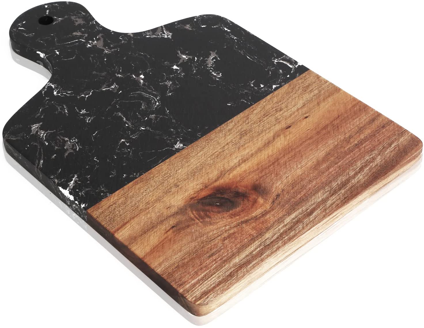 Price:$29.99 Cutting Board with Marble and Natural Wood,Serving Board for Steak Fruits with Handle,Chopping Board for Bread as Serving Trays (Black): Home & Kitchen