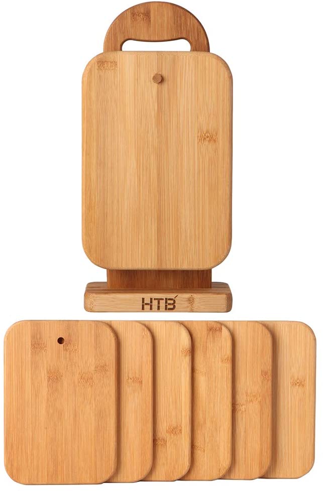 Price:$24.99 6 Piece Bamboo Cutting Board Sets with Stand Holder for Chopping Cheese, Sandwich, Fruit: Home & Kitchen