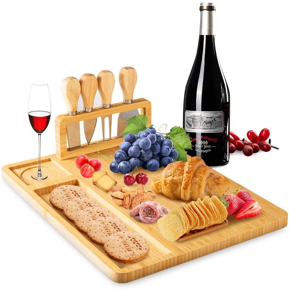 Price:$49.99 Cheese Board with 4 Knife Set, One Fire Charcuterie Boards, Wood Cutting Board for Kitchen: Home & Kitchen