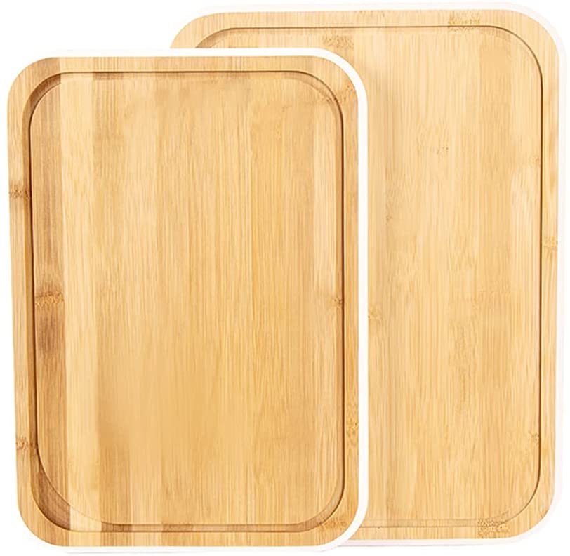 Price:$28.99 Rectangular Bamboo Cutting Board (Pack of 2), Natural Kitchen Chopping Board with Juice Groove for Cheese Plate Platter, Serving Tray, Meat and Vegetables (White Borders 2pcs(35x25/38x28cm)): Home & Kitchen