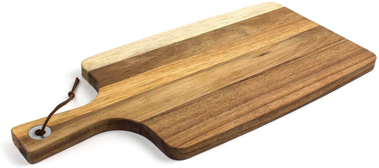 Price:$20.95 HomePro Premium Acacia Wood Cutting Board with Handle, Wood Serving Board, Cheese Board, Pizza Peel Paddle, Charcuterie Board, Best Chopping Board for Vegetables, Meat, Cheese (16.5 x 7.8 inches): Home & Kitchen