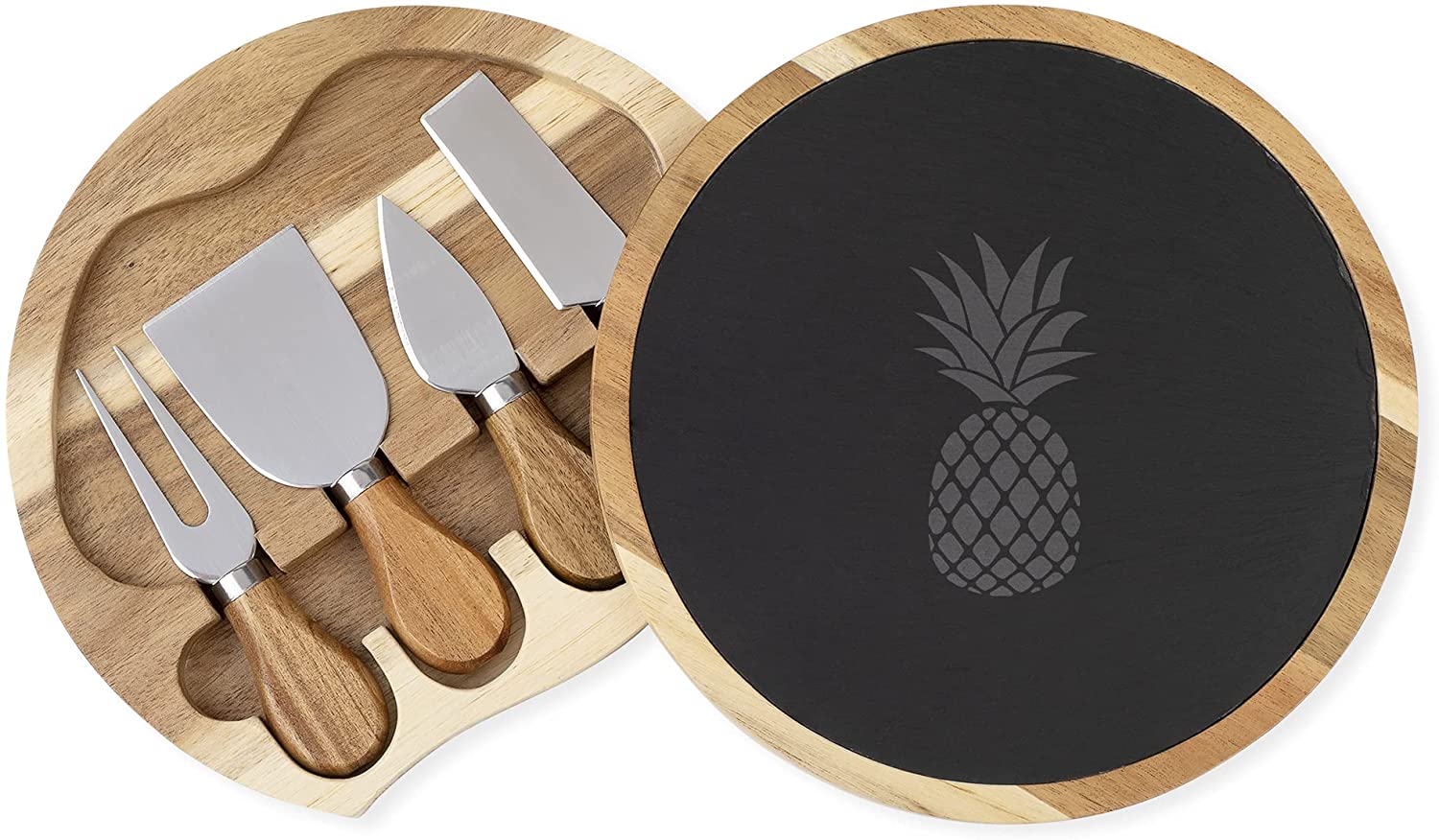 Price:$38.46 and Bar Essentials Pineapple 5 Piece Acacia Slate Cheese Board Set, 8.25 x 5.28, Brown: Cheese Plates