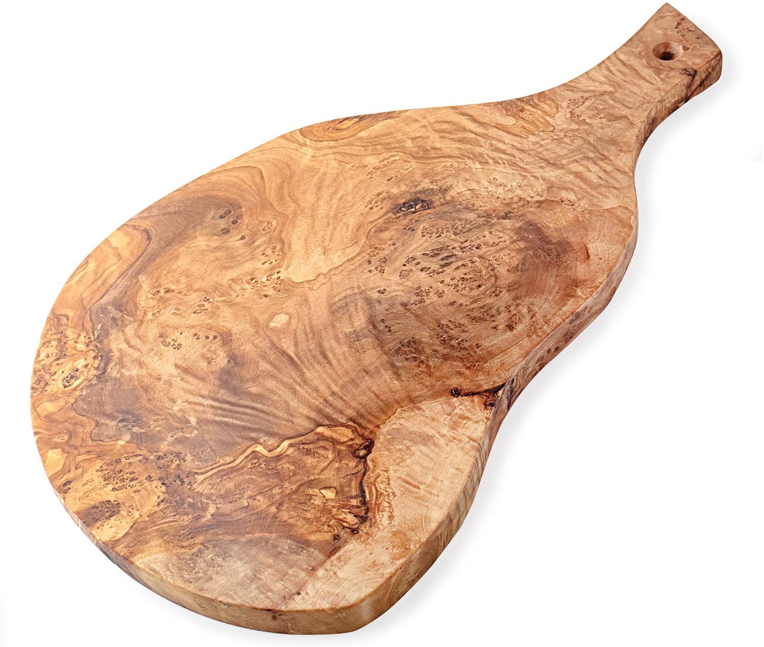 Price:$44.99 Decor Olive Wood Serving Board, Handcrafted Charcuterie Cutting Board, Cheese Serving Board with Handle, Chopping and Carving Countertop Block (15”): Home & Kitchen