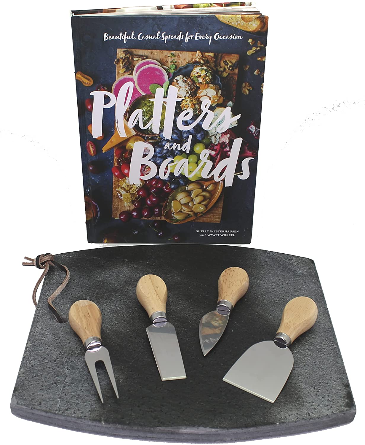 Price:$79.00 Board for Kitchen, Cheese Board and Knife Set with Book, Slate Board for Wine, Cheese and Meat, Boards: Cheese Plates