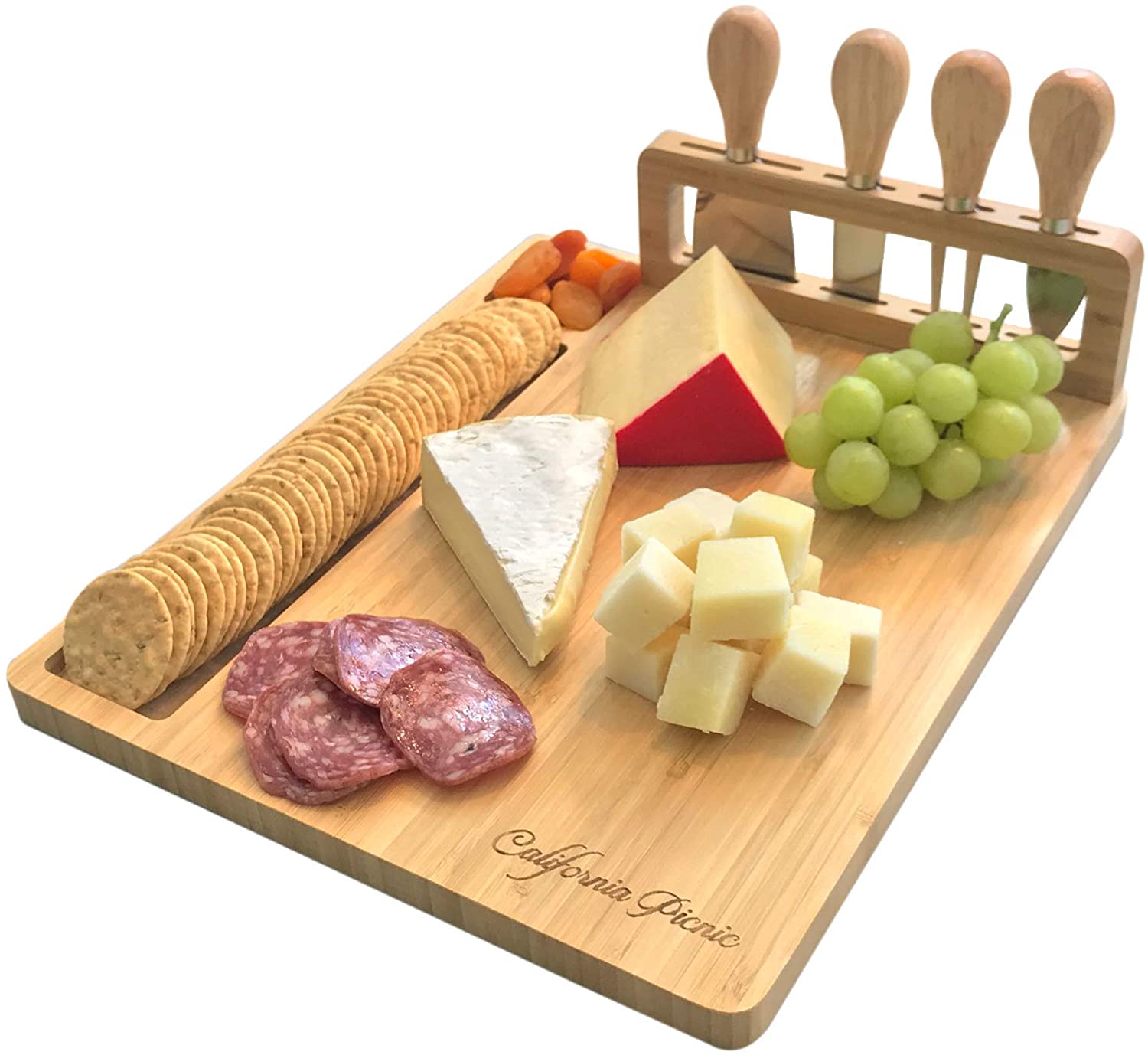 Price:$99.00 Board and Knife Set | Wine Board | Organic Bamboo Wood Charcuterie Platter Serving Board Tray with Cutlery | Perfect for Birthday, Housewarming & Wedding Gifts | 20 Pack Flag Marker: Plates