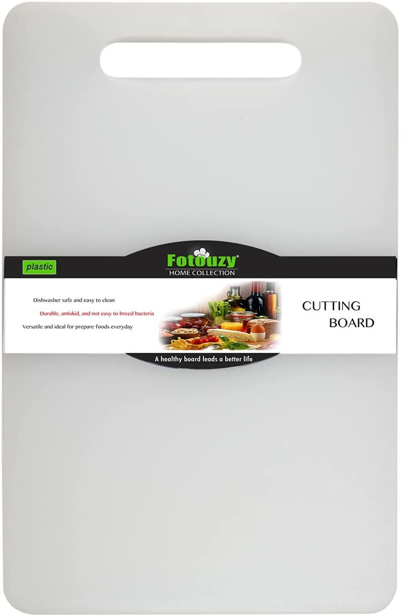 Price:$13.89 Plastic Utility Cutting Board with Handles, Food Safe PP Material, BPA Free, Dishwasher Safe, Thick Chopping Board, Large Size (15.5 x 10), Easy Grip Handle, for Kitchen (White): Home & Kitchen