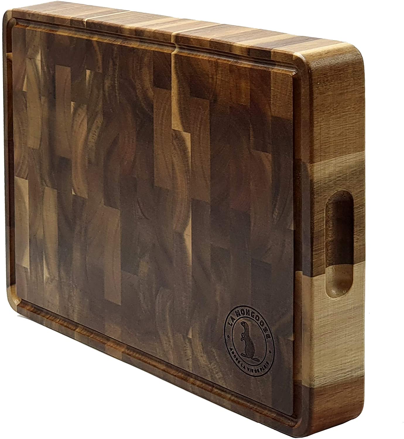 Price:$56.99 17 x 13 x 2” Extra-Large End Grain Cutting Board with Juice Groove & Hand Grips Luxury Fancy XL Thick Reversible Dark Wood Butcher Block Chopping Carving Serving Platter Tray Birthday Gift Idea: Home & Kitchen