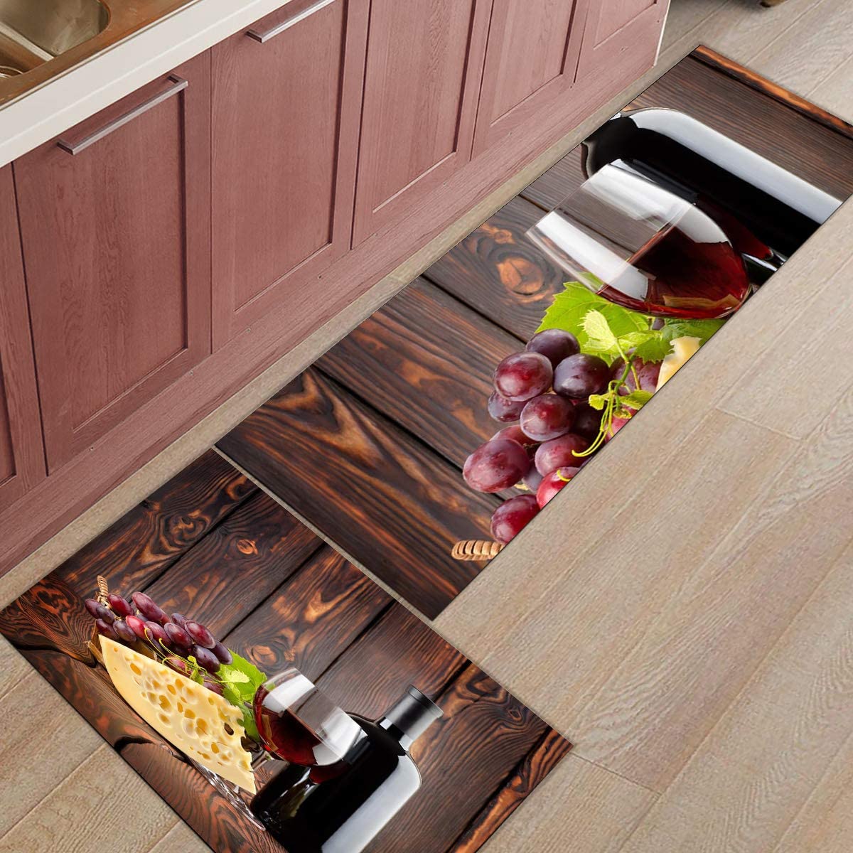 Price:$38.89 Pieces Kitchen Rug Mat Set Absorbent Soft Runner Carpets Farm Wine Cheese Cheese Cheese Grapes Vintage Wooden Board Non Slip Doormat Floor Mats Throw Runner Rug for Living Room : Home & Kitchen