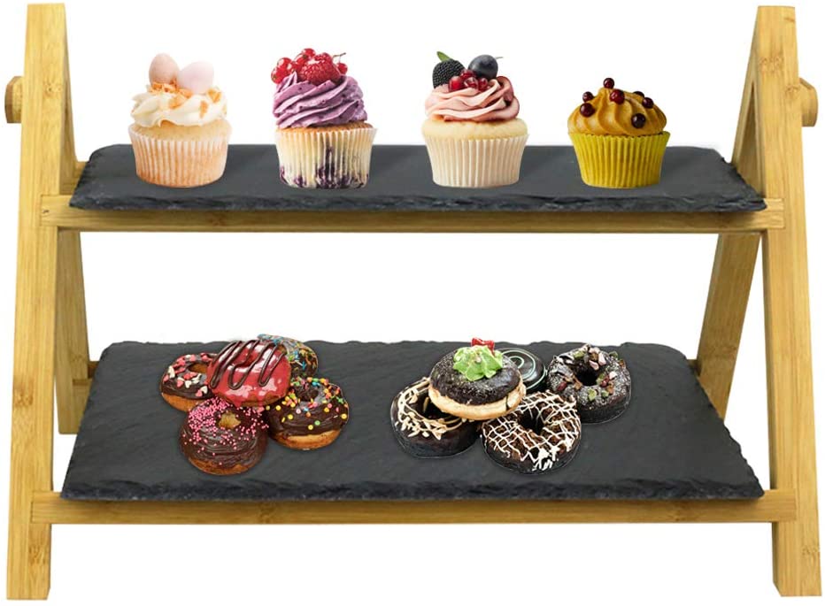 Price:$23.99 2-Tier Slate Cake Stand ,Cheese Board, Antipasti Platter ,Tiered Serving Display Stand,Rustic Serving Platter ,Slate Wedding Cake Stand : Home & Kitchen