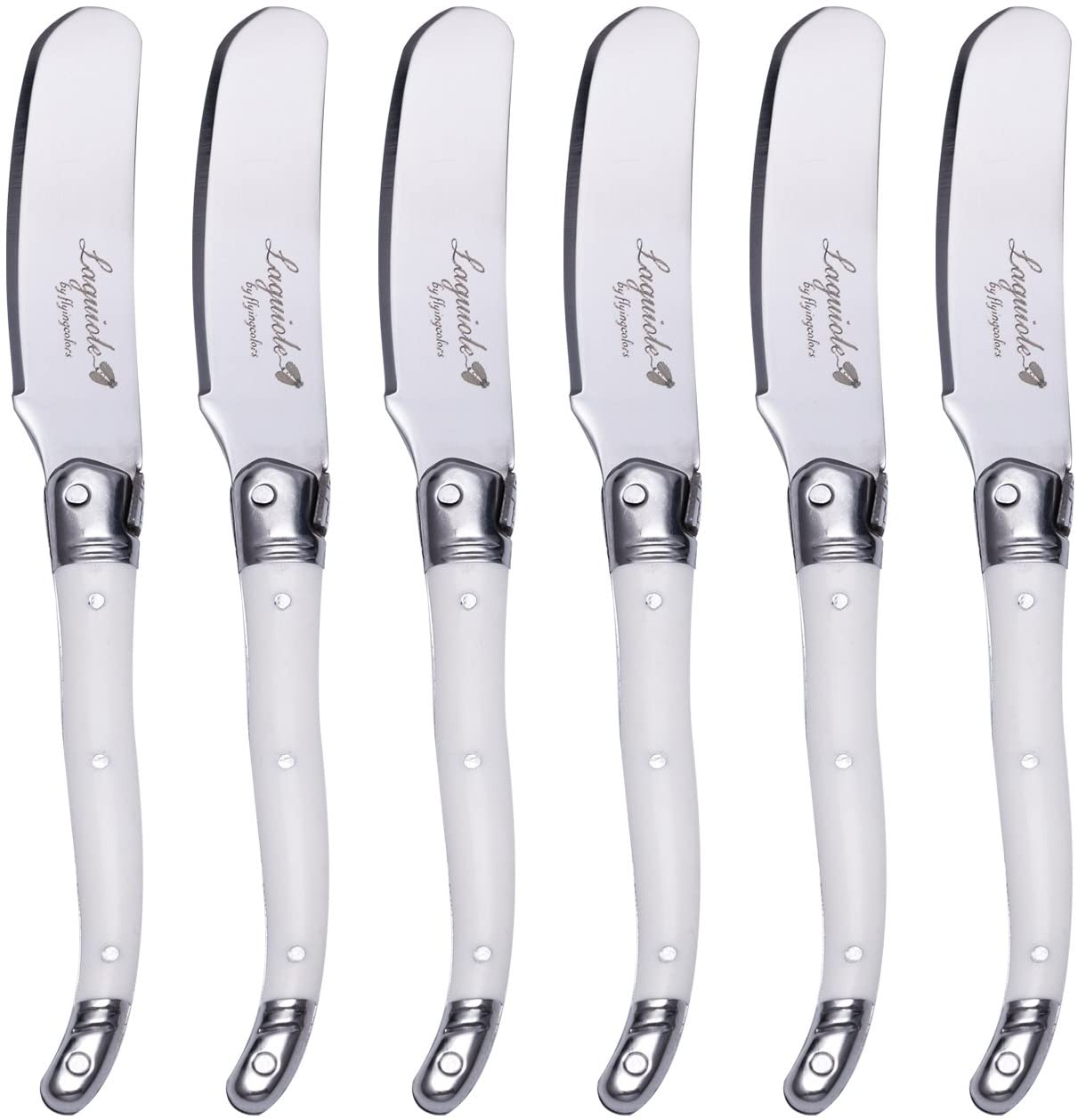 Price:$18.59 By FlyingColors Cheese Knife Butter Spreaders Knife Set. Stainless Steel, White Color Handle, 6 Pieces: Home & Kitchen