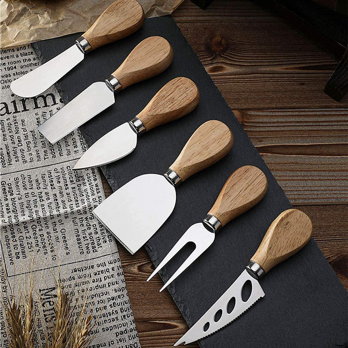 Price:$10.87 Cheese Knives Set，Mother's Day Gift Stainless Steel Cheese Knives with Acacia Wood Handle，Collection with Cheese Spreader Cutter Slicer Fork for Charcuterie Boards and Tableware Gift Set: Home & Kitchen