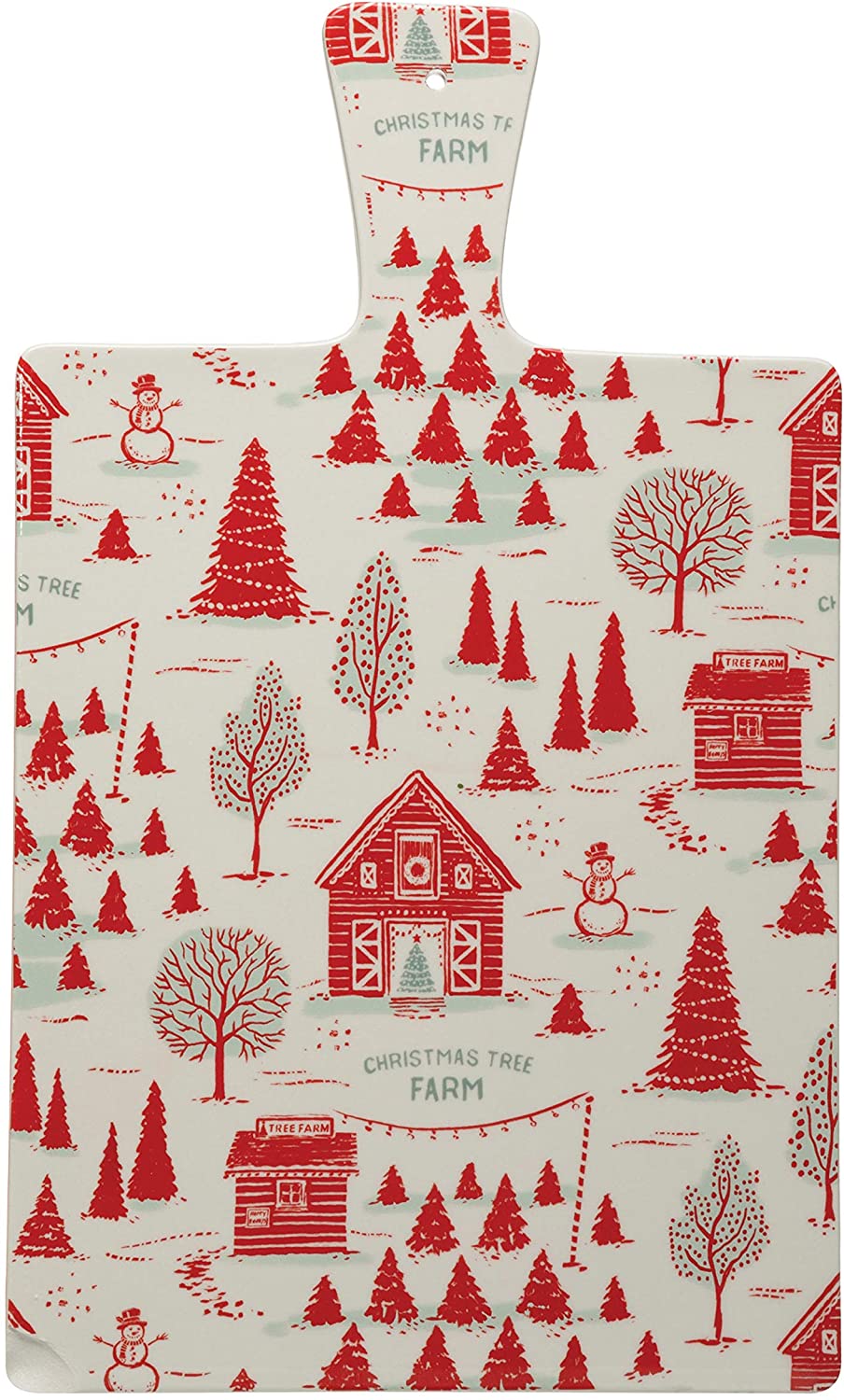 Price:$27.77 Co-Op 13-1/4"L x 8" W Stoneware w/Christmas Tree Farm Print & Leather Tie, White & Red Cheese and Cutting Boards, Multi : Home & Kitchen