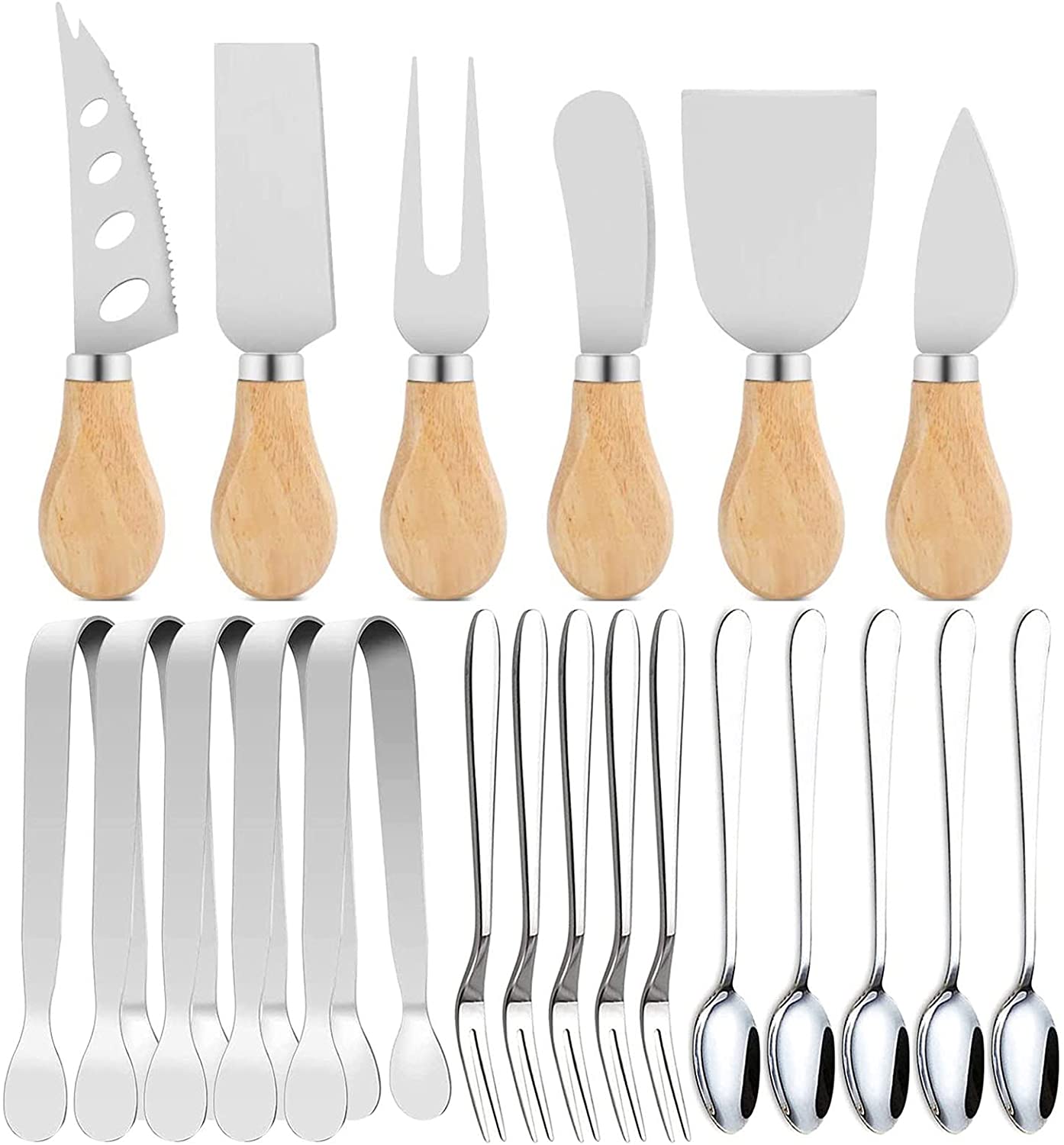 Price:$18.99 Spreader Knife Set,Cheese Butter Spreader Knife Cheese Slicer Knife Stainless Steel Blade with Wooden Handles Mini Serving Tongs Spoons and Forks: Home & Kitchen