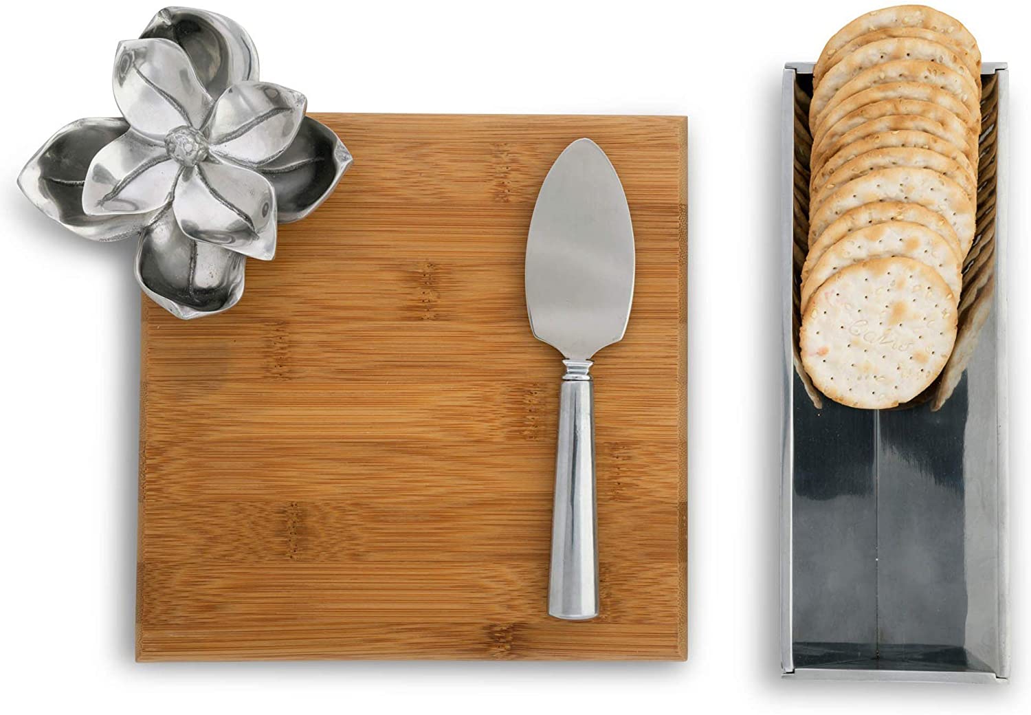 Price:$79.99 Court Court Designs Bamboo Cheese Board with Aluminum Magnolia Accent Cracker Tray and Spreader Bamboo Cheese Set Board 8.5 inch x 8 inch: Cheese Plates