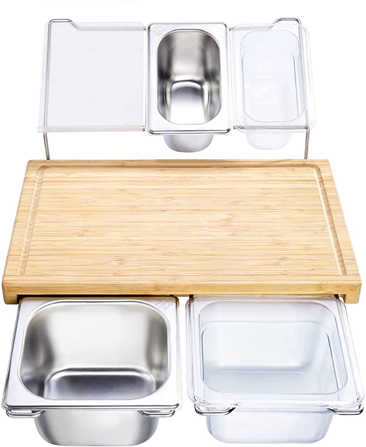 Price:$56.99 Bamboo Cutting Board Set with 4 Containers for Kitchen with Juice Groove, Eco-friendly Chopping and Serving Board for Meats Bread Fruits - M 15.7" x 10.2" : Everything Else