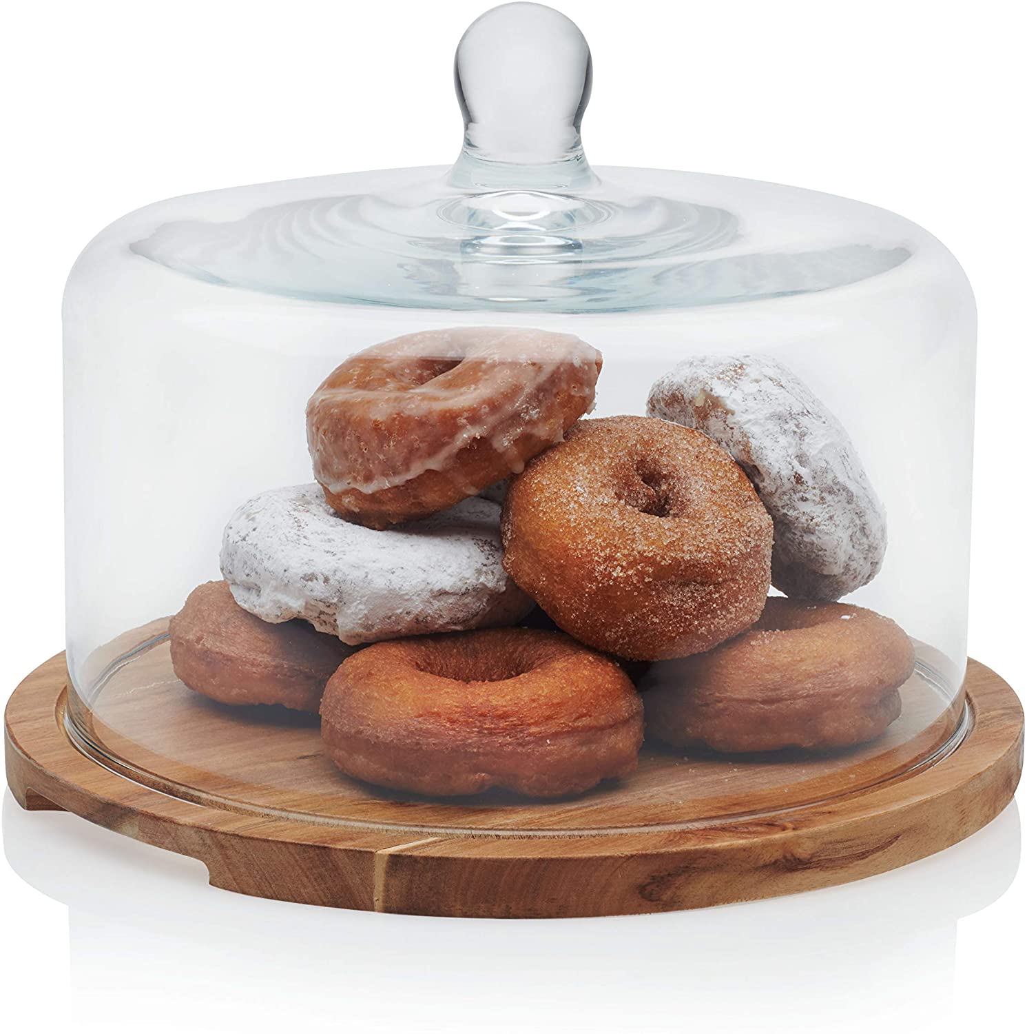 Price:$35.99 Acaciawood Flat Round Wood Server Cake Stand with Glass Dome: Cake Stands