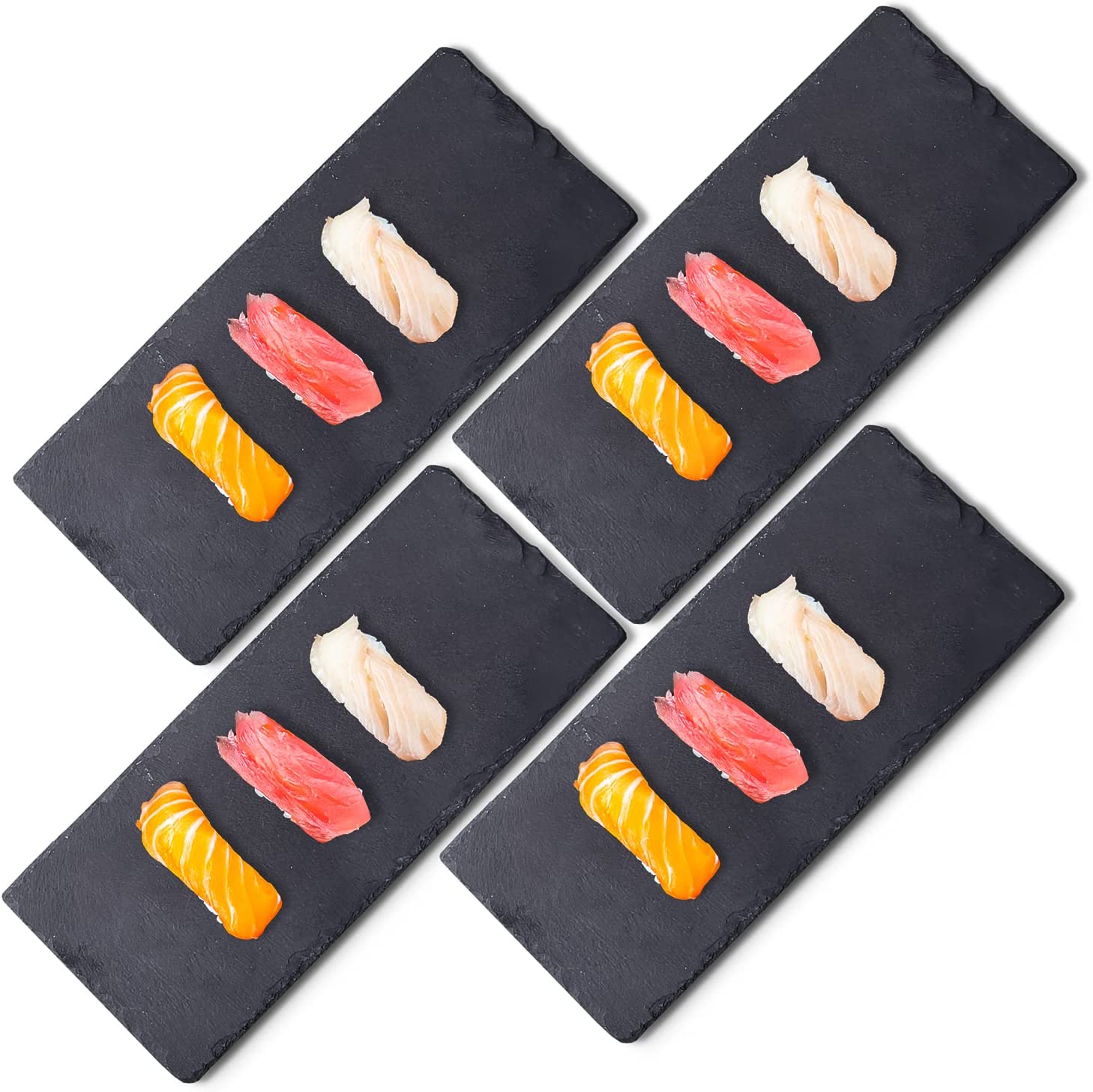 Price:$29.00 & Panda Black Stone Plates 100% Natural Slate Cheese Board 10'' 4.7'' - Muti-Functional Slate Board Sushi Plate Enjoy High-end Restaurant Experience - Stone Platter Set of 4: Dinner Plates