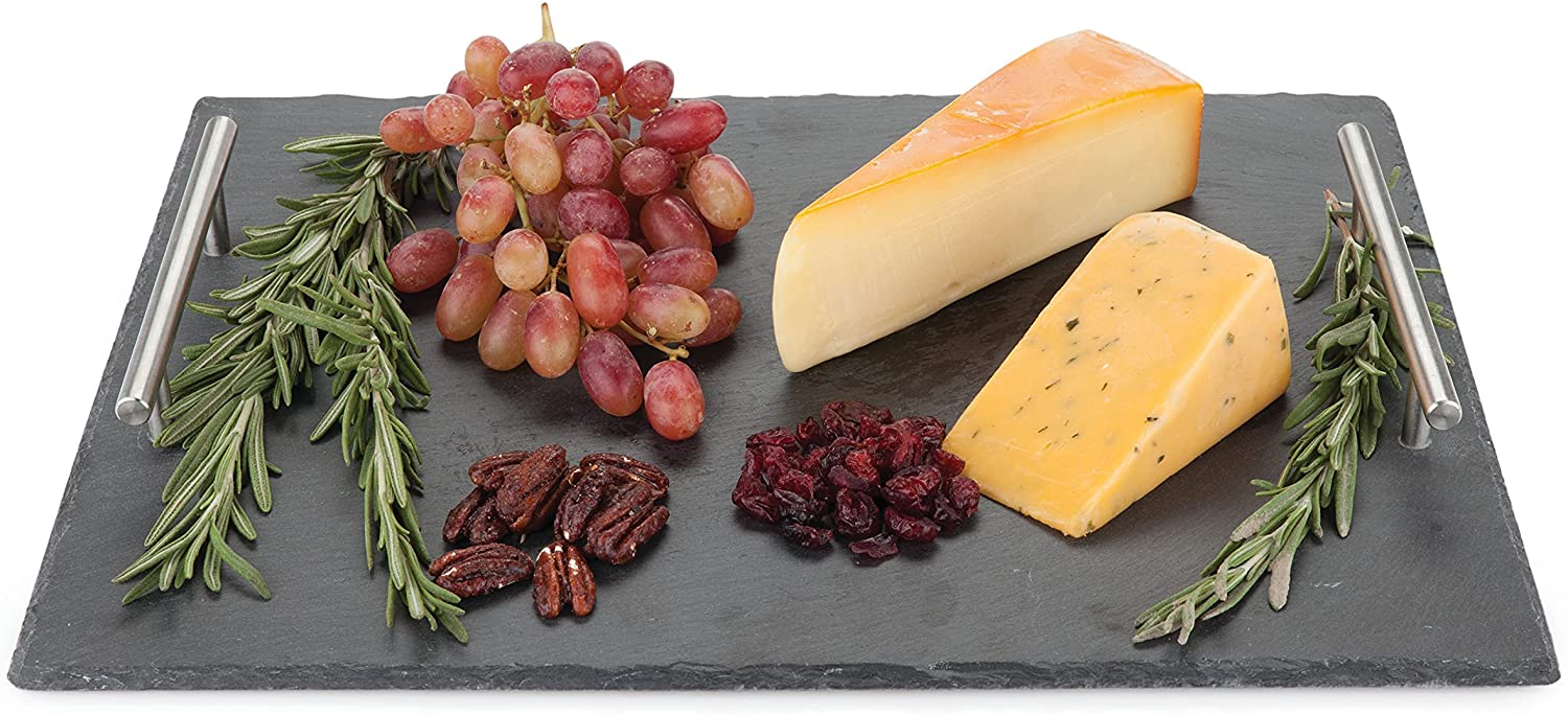 Price:$22.99 Fete Slate Cheese Board and Chalk Set, Natural Slate with Velvet Backing, 15.75" by 11.75", Cheese Service, Entertaining Gift Set: Cheese Plates
