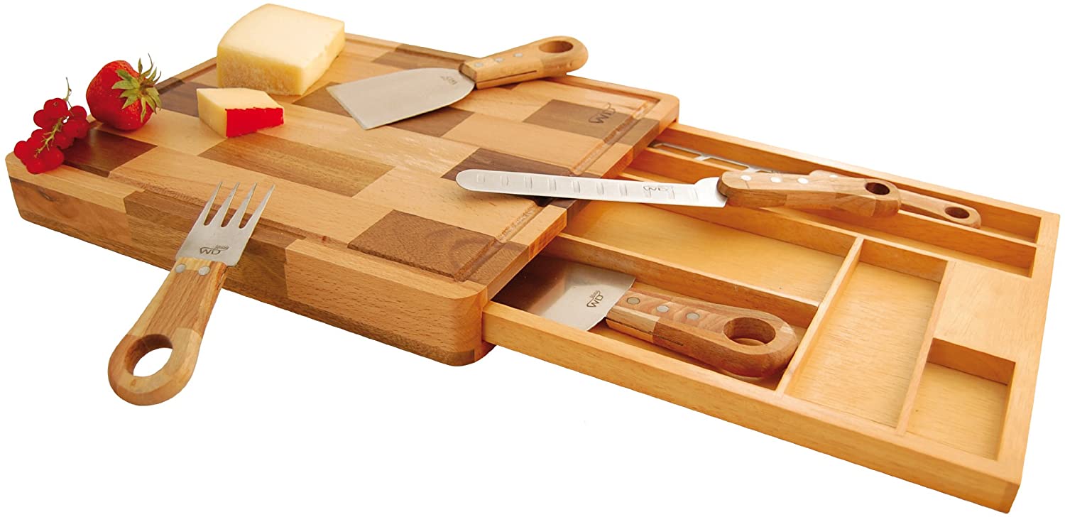 Price:$58.61 Lifestyle Cheese Board with Drawer and 5 Cheese Knives: Cutting Boards: Home & Kitchen