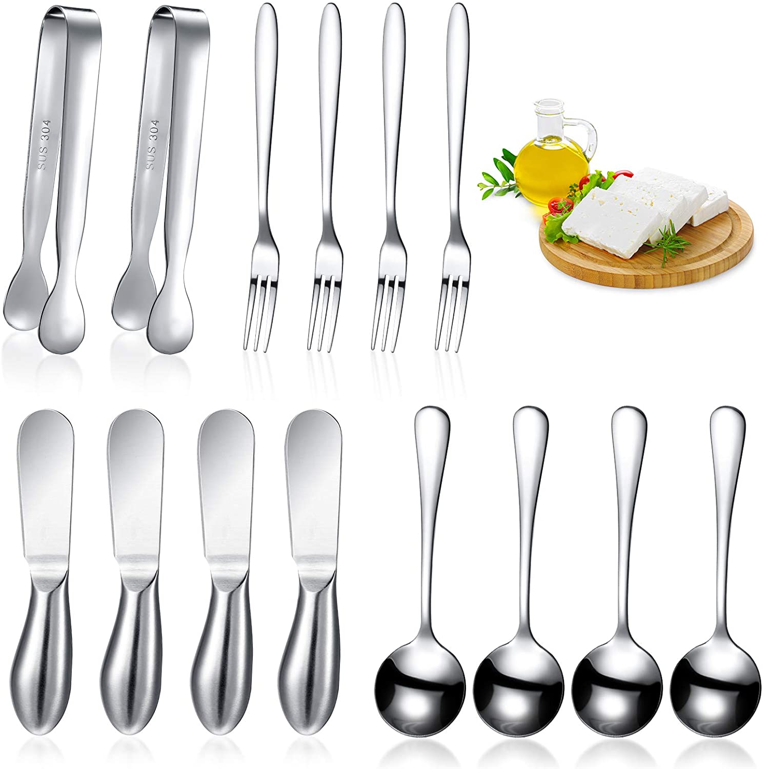 Price:$19.97 Pieces Cheese Butter Spreader Knives Set Stainless Steel Cheese Slicer Butter Spreader Knives with Stainless Steel Handles Mini Serving Tongs Spoons and Forks for Butter and Pastry Making (Silver): Home & Kitchen