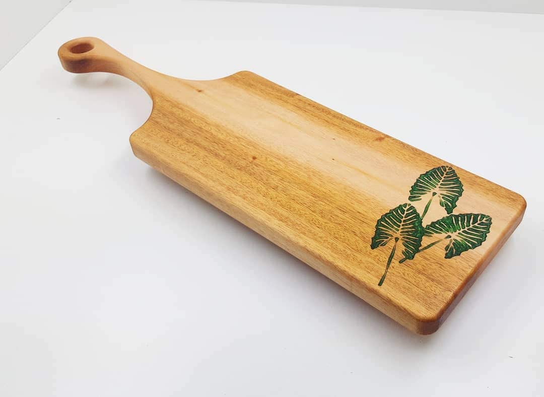 Price:$82.50 Mahogany Resin Cheeseboard/CuttingBoard, Handcrafted, Finished with Protego Kitchenware Oil, Food-Grade, Safe, Charcuterie Board (Hexagon and Leaves 20.2x6x.08 in): Cheese Plates