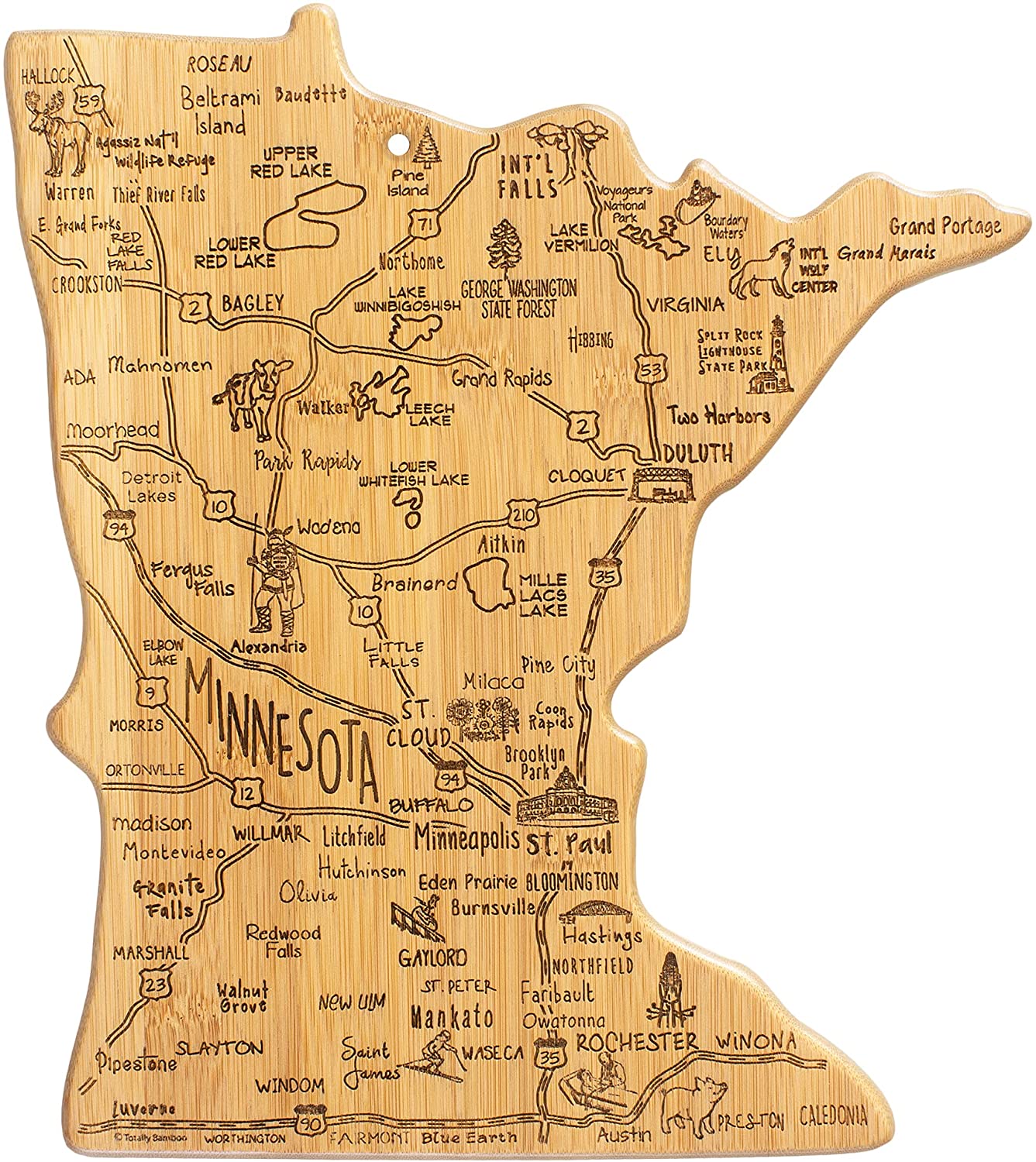 Price:$29.99 Bamboo Destination Minnesota State Shaped Serving and Cutting Board, Includes Hang Tie for Wall Display: Home & Kitchen