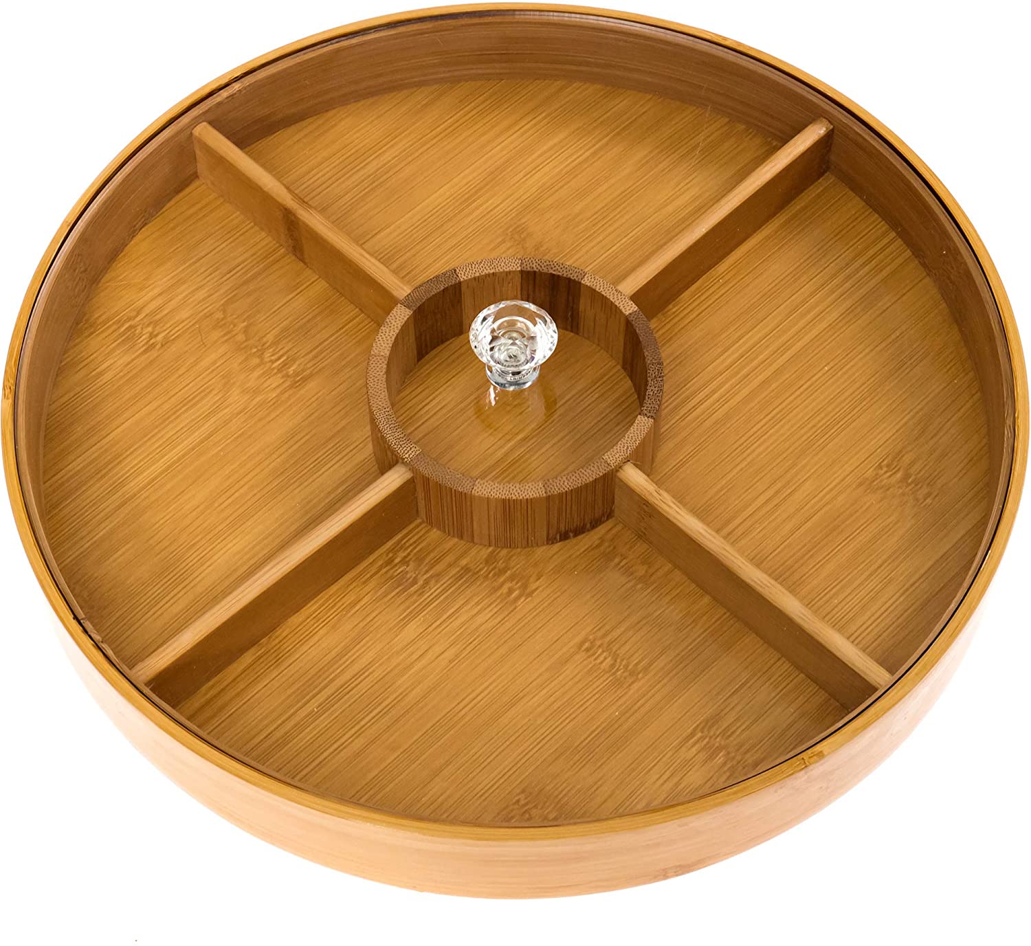 Price:$35.99 Serving Tray - Bamboo with Acrylic Glass Lid - Appetizer Party Platter - Perfect For Serving Dishes, Serving Platters, Chip And Dip Tray, Veggie Tray, Or Taco Toppings Serving Tray Circle 12": Platters