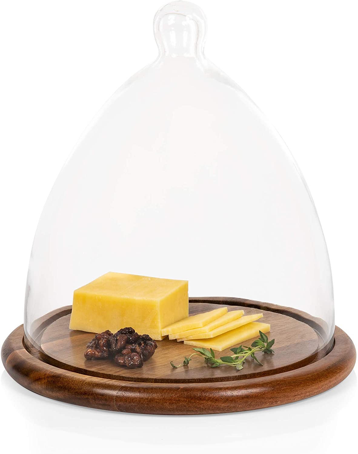 Price:$48.95 - a Picnic Time Brand Glass Cheese Cloche Dome on Acacia Wood Base: Cheese Plates
