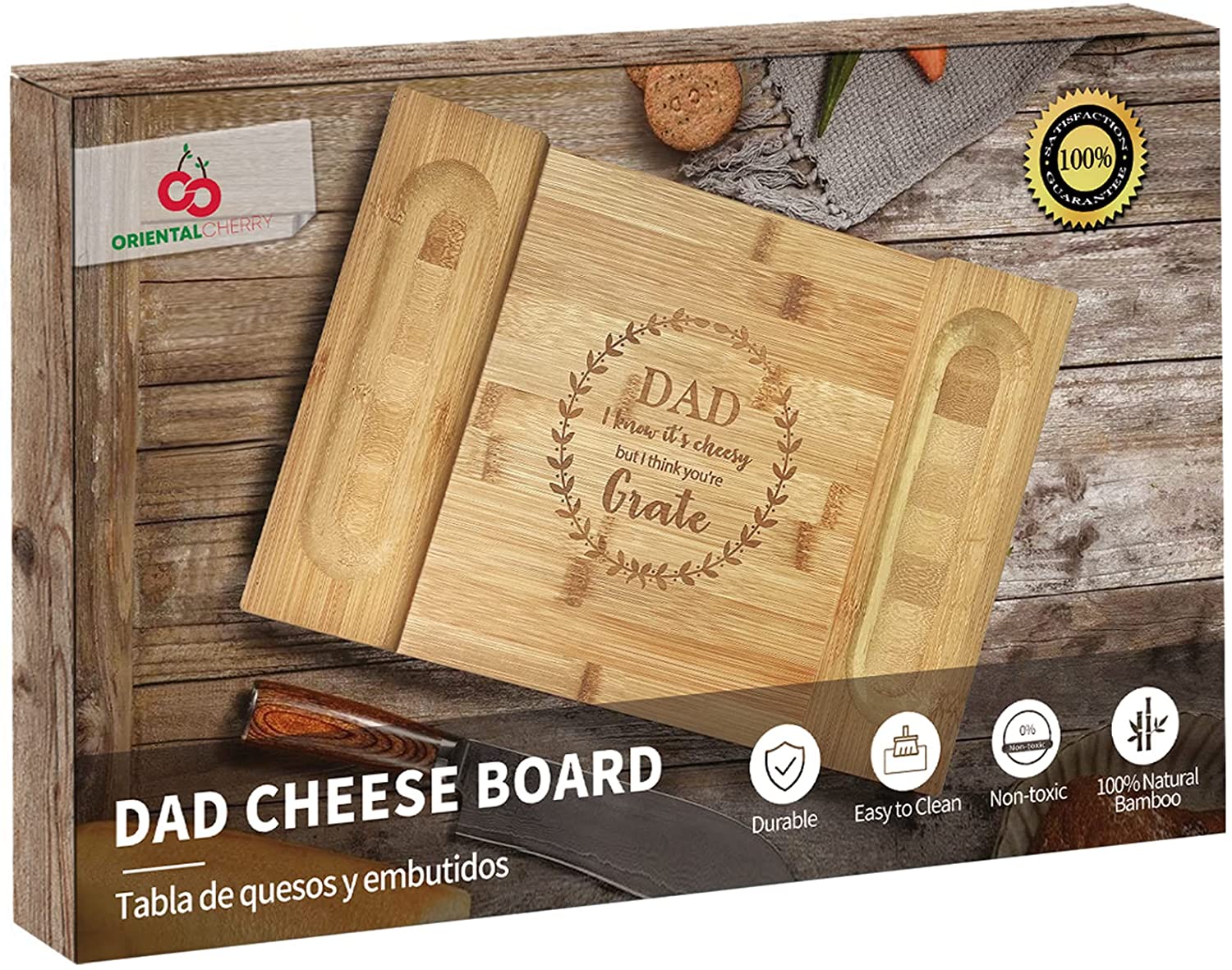 Price:$23.99 Gifts - Christmas Gifts - Bamboo Cheese Board - Xmas Gift for Father from Daughter Son Kids - Best Birthday Presents Ideas for Papa Step Grandpa Regalos de Navidad para Abuelo: Home & Kitchen