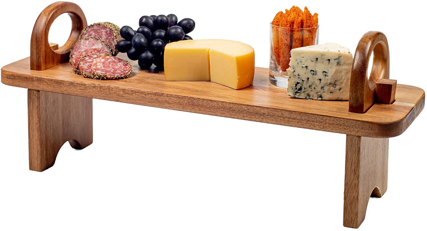 Price:$32.99 Acacia Wooden Serving Board on Stand – Contemporary Raised Wooden Serving Platter – Elegant Hand-Finished Home Décor Counter Shelf Organizer & Cheese Charcuterie Board - 16.5 x 5.5 x 6.7 inches : Everything Else