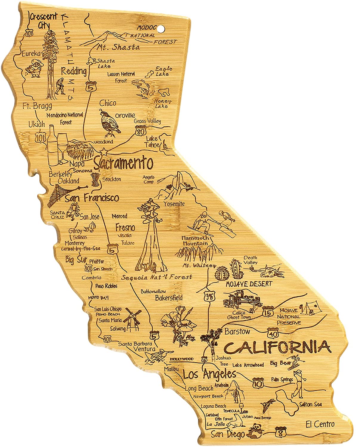 Price:$29.99 Bamboo Destination California State Shaped Serving and Cutting Board, Includes Hang Tie for Wall Display: Home & Kitchen