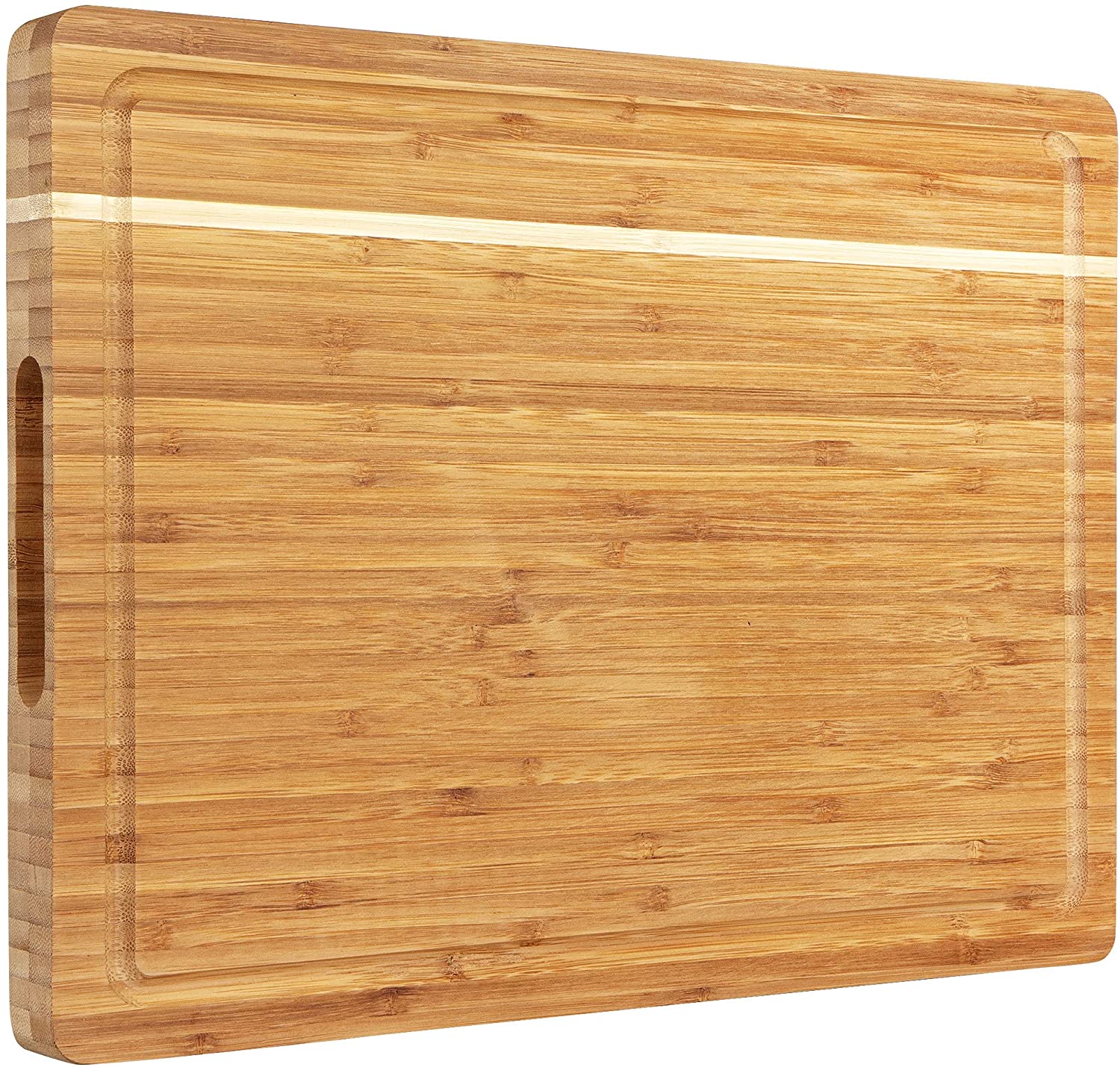 Price:$15.99 Bamboo Cutting Board - Large Wood Cutting Board with Handles and Grooves - 1 Inch Thick Wooden Chopping Block for Meat, Vegetables, and Cheeses - Makes an Excellent Serving Tray for Parties: Home & Kitchen