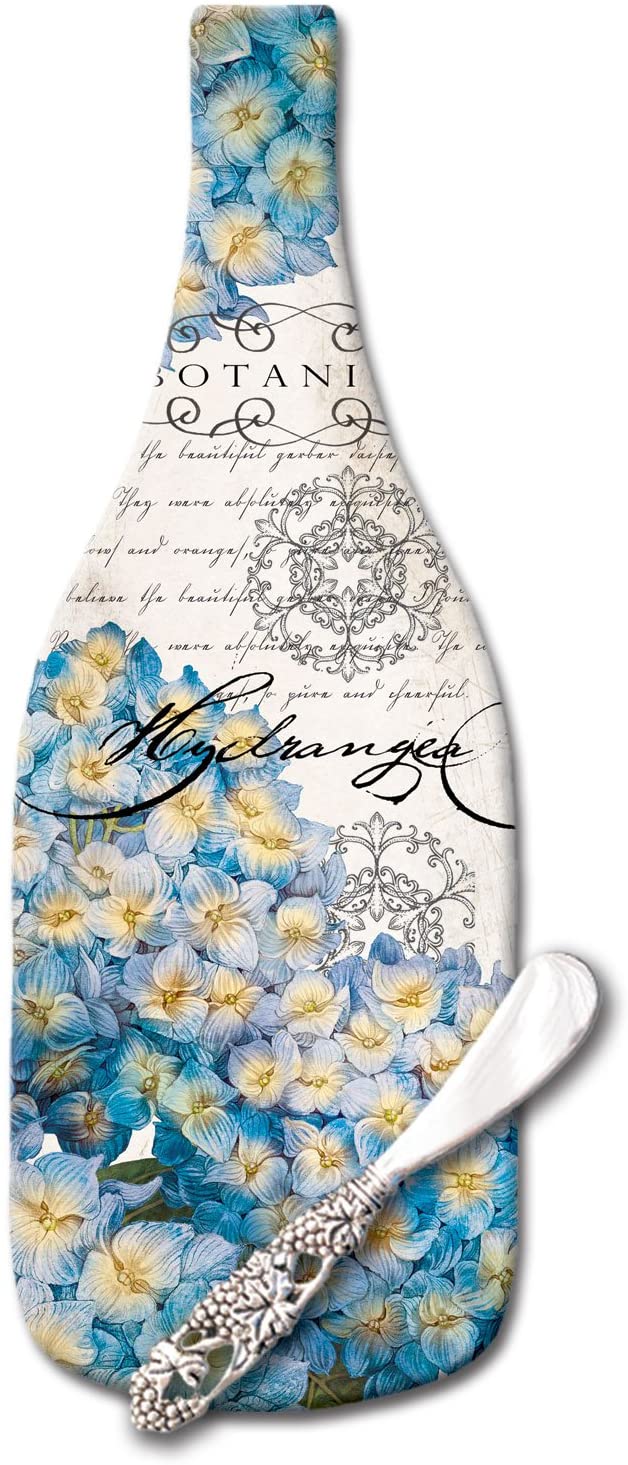 Price:$29.99 Botanical Hydrangeas Wine Bottle Shaped Glass Cheese Board with Spreader Knife, 12-1/2": Home & Kitchen
