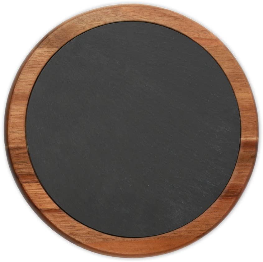 Price:$17.59 Kitchen Round Slate Cheese Board w/Acacia Wood Border, Dark Brown (100-17740) : Home & Kitchen