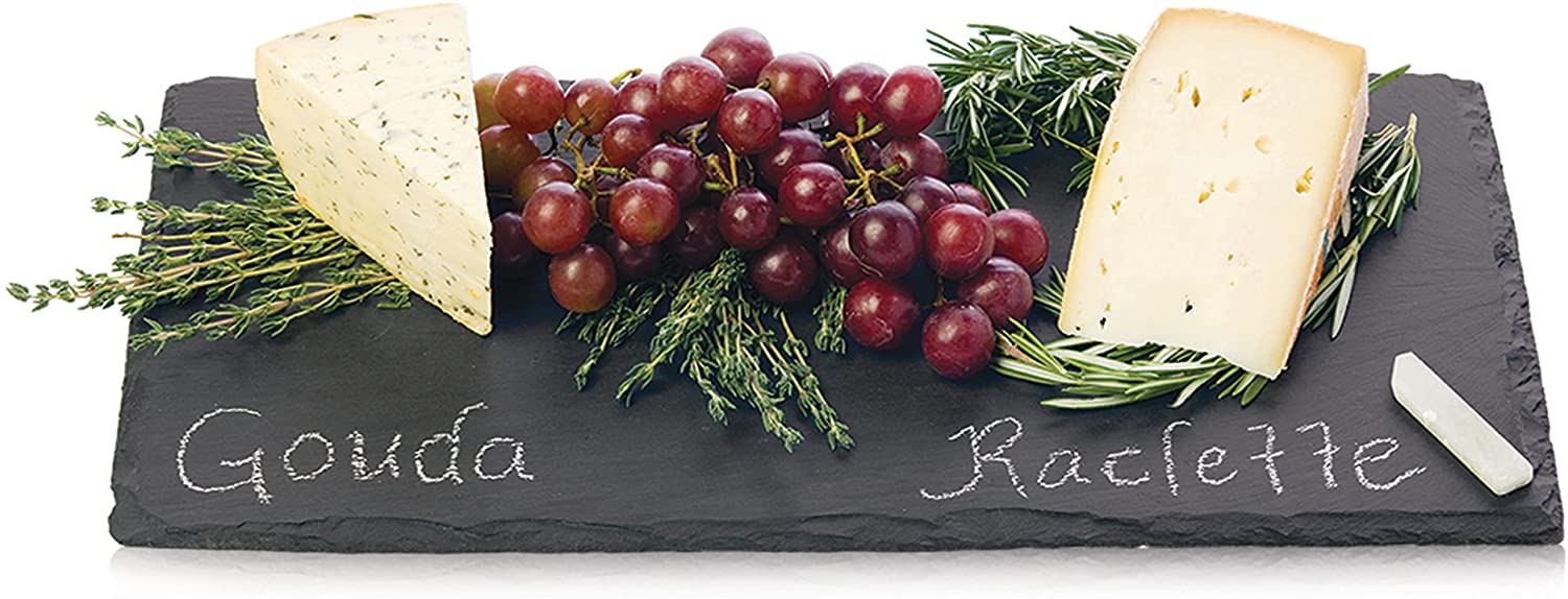 Price:$9.99 Slate Cheese Board and Chalk Set, Natural Slate with Velvet Backing, 16" by 8", Cheese Service, Entertaining Gift Set: Cheese Spreaders: Cheese Plates