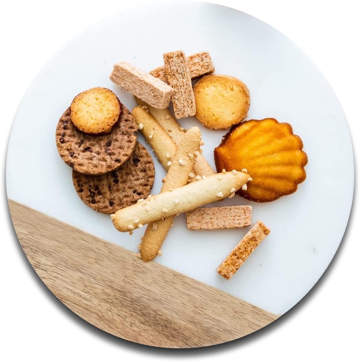 Price:$28.97 Eclipse Marble Tray, White Marble and Teak Wood Serving Board for Cheese, Pastry, Bread, Desserts and Cakes, 10-Inch Round; Charcuterie Board for Two, Decorative Tray : Home & Kitchen
