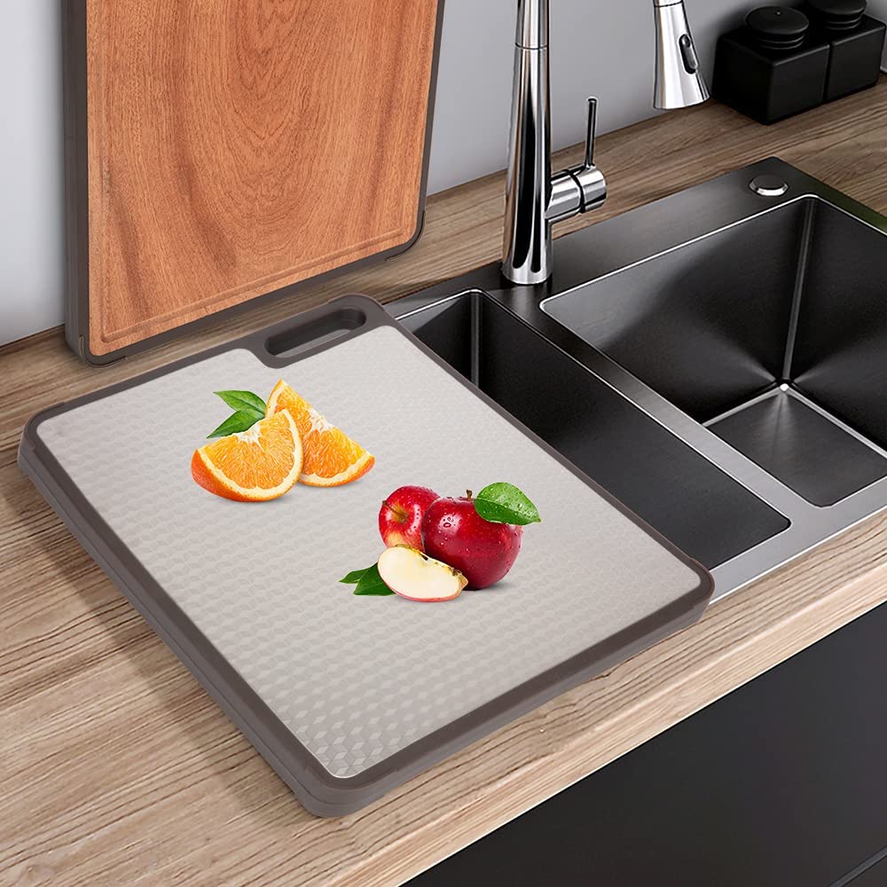 Price:$35.99 316 Stainless-steel Wooden Cutting-Board - Double Sided Chopping Board，Meat (butcher block) Cheese Vegetable , Kitchen Dishwasher Safe with Juice Slot Non-slip Easy-to-grip: Home & Kitchen