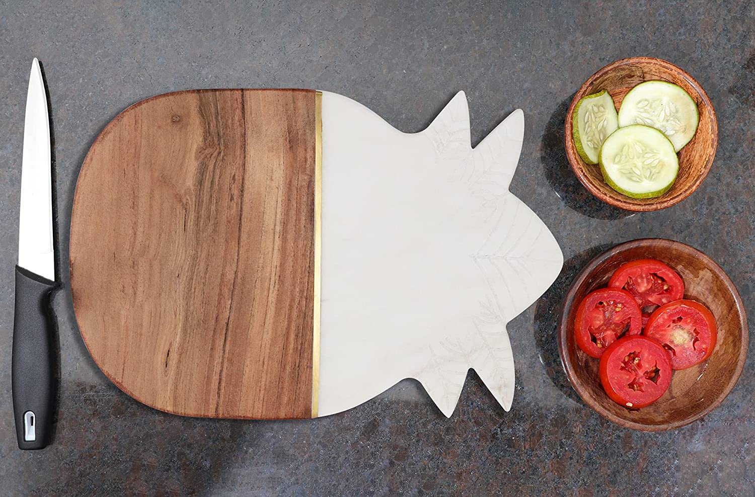 Price:$38.95 Natural Pineapple Design White & Wood Marble Chopping Board Champagne Marbles Cutting Board Stylish Stone Cheese Board For Home And Kitchen Great Gift For Cooking Lover Size- Lx30, Wx20Cm: Home & Kitchen