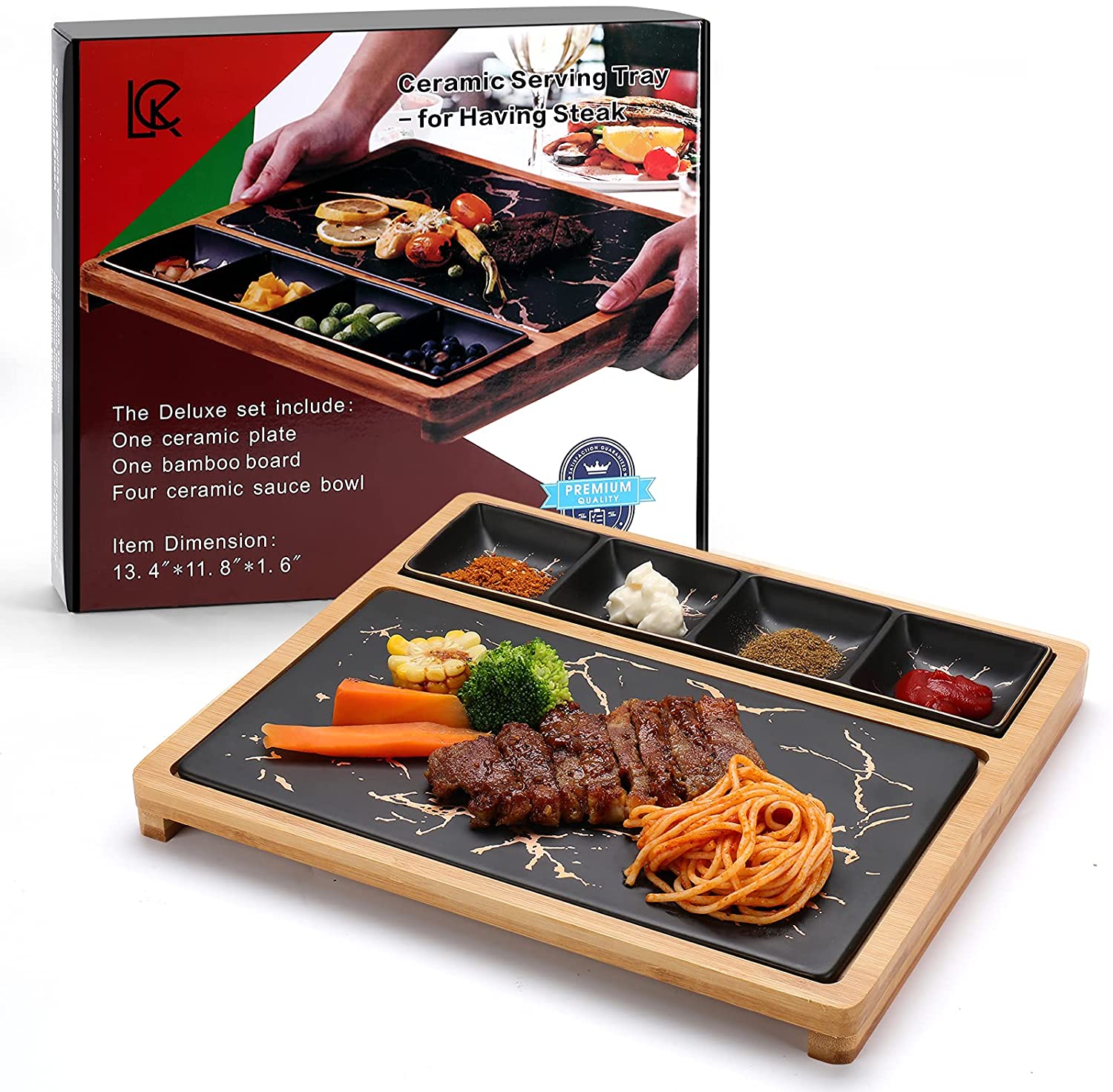 Price:$45.99 Bamboo & Slate Cheese/Charcuterie Board - Includes 4 Ceramic Sauce Bowl : Home & Kitchen
