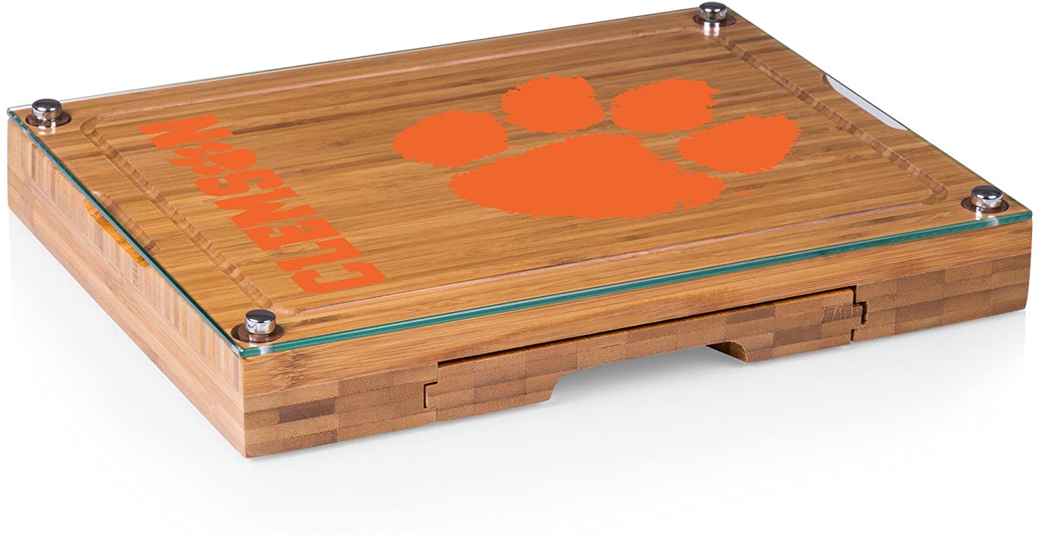 Price:$68.12 TIME NCAA Clemson Tigers Concerto Glass Top Cheese Board and Knife Set - Charcuterie Board Set - Glass Top Cutting Board : Home & Kitchen